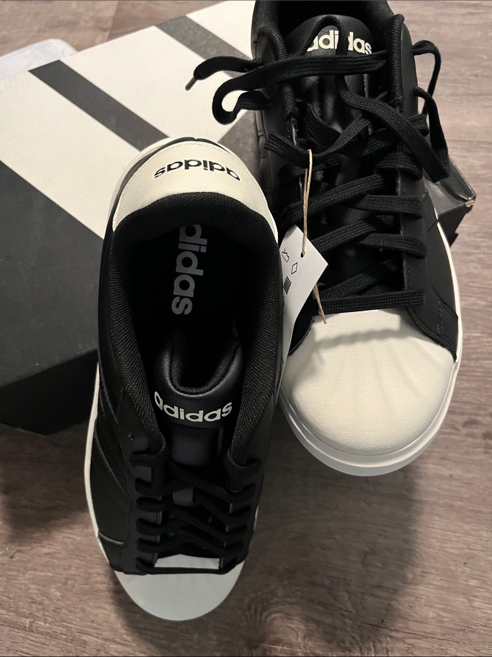adidas Black Leather Sneakers with White Shell Toe Rick Owen’s style nib